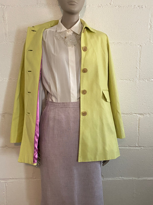Ann Taylor Petites Chartreuse Green Button Up Jacket Mid Length Sz M