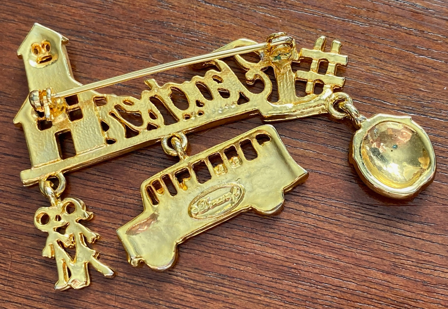 Vintage Signed Danecraft Teacher School Enamel Gold Tone Brooch
