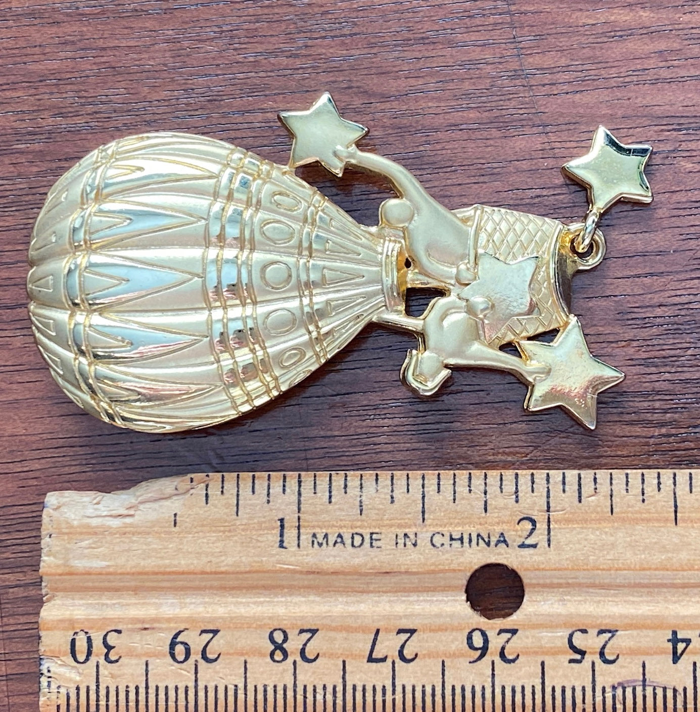 Vintage JJ Two Tone Gold Hot Air Balloon Stars Large Brooch Pin