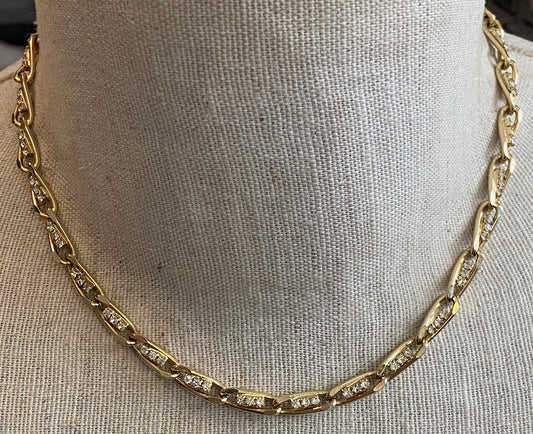 Vintage Gold Tone Metal Rhinestone Collar Necklace