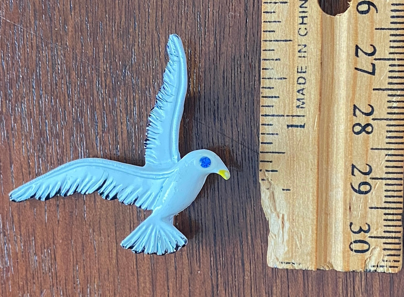 Vintage Signed Gerris White Enamel Blue Rhinestone Dove Bird Brooch Pin