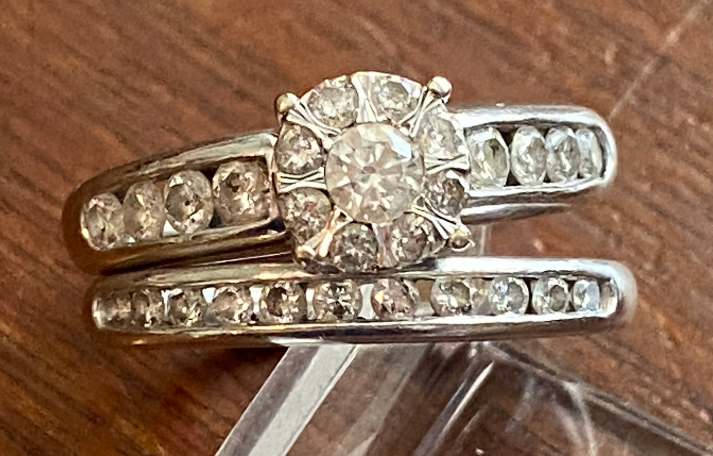 10k White Gold .75ctw Diamond Wedding Set Engagement Ring Sz 7