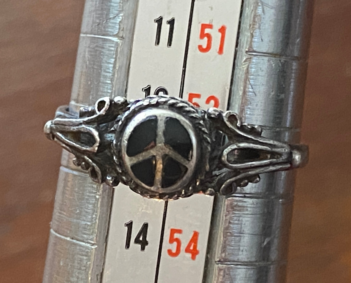 Sterling Silver Onyx Peace Sign Ring Sz 6