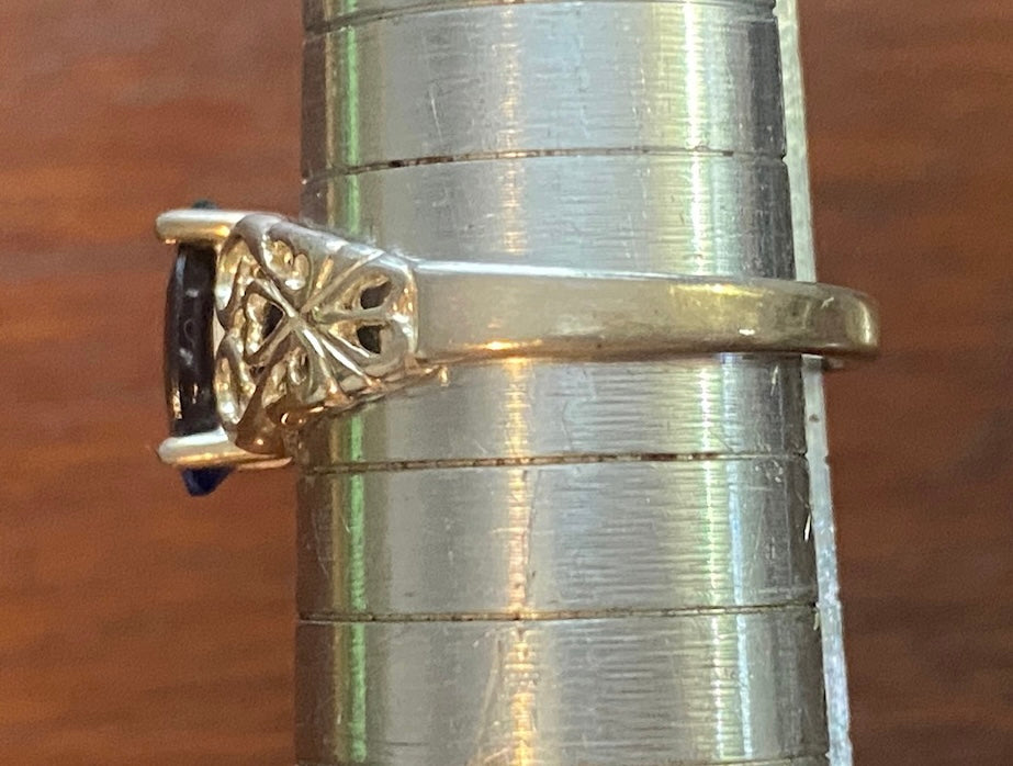 Sterling Silver 925 Marquise Lab Sapphire Filigree Ring Sz 8 Signed UTC