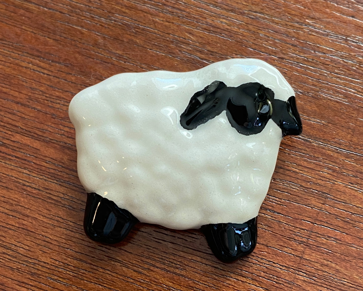 Cute Black White Ceramic Glazed Lamb Brooch Pin