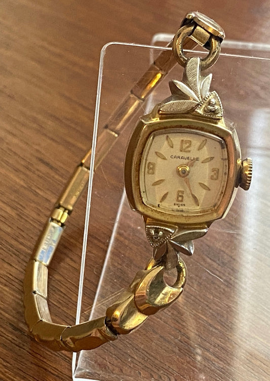Vintage Womens 10k Rolled Gold Plate Wristwatch Diamond Accents AS IS