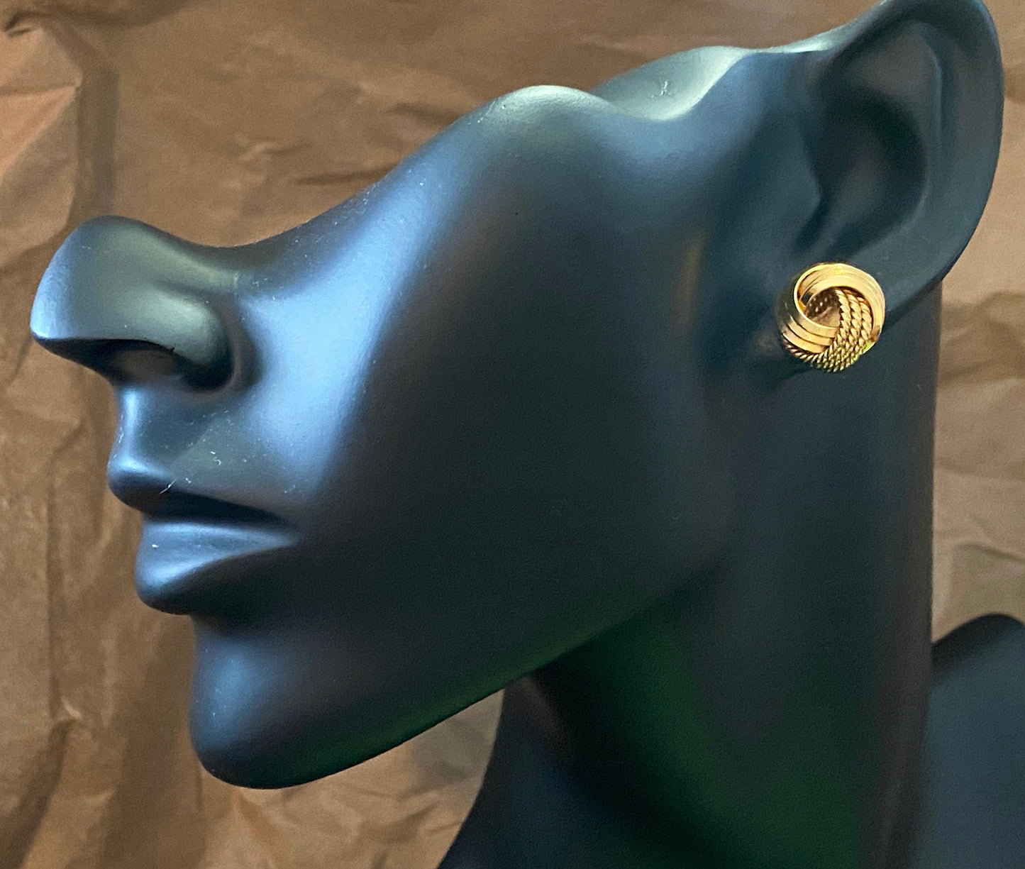 Vintage Gold Tone Knot Rope Stud Earrings