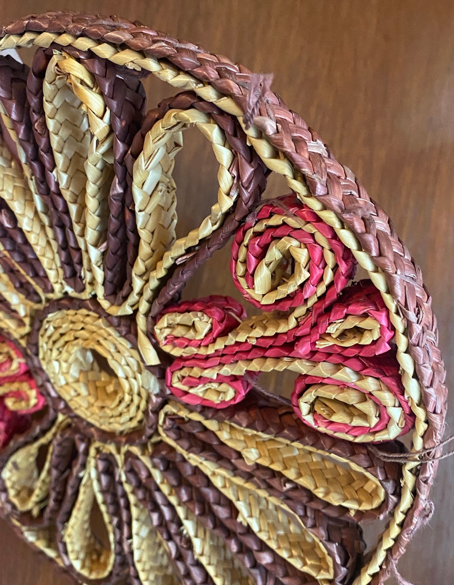 Vintage 70's Woven Rattan Trivet Round