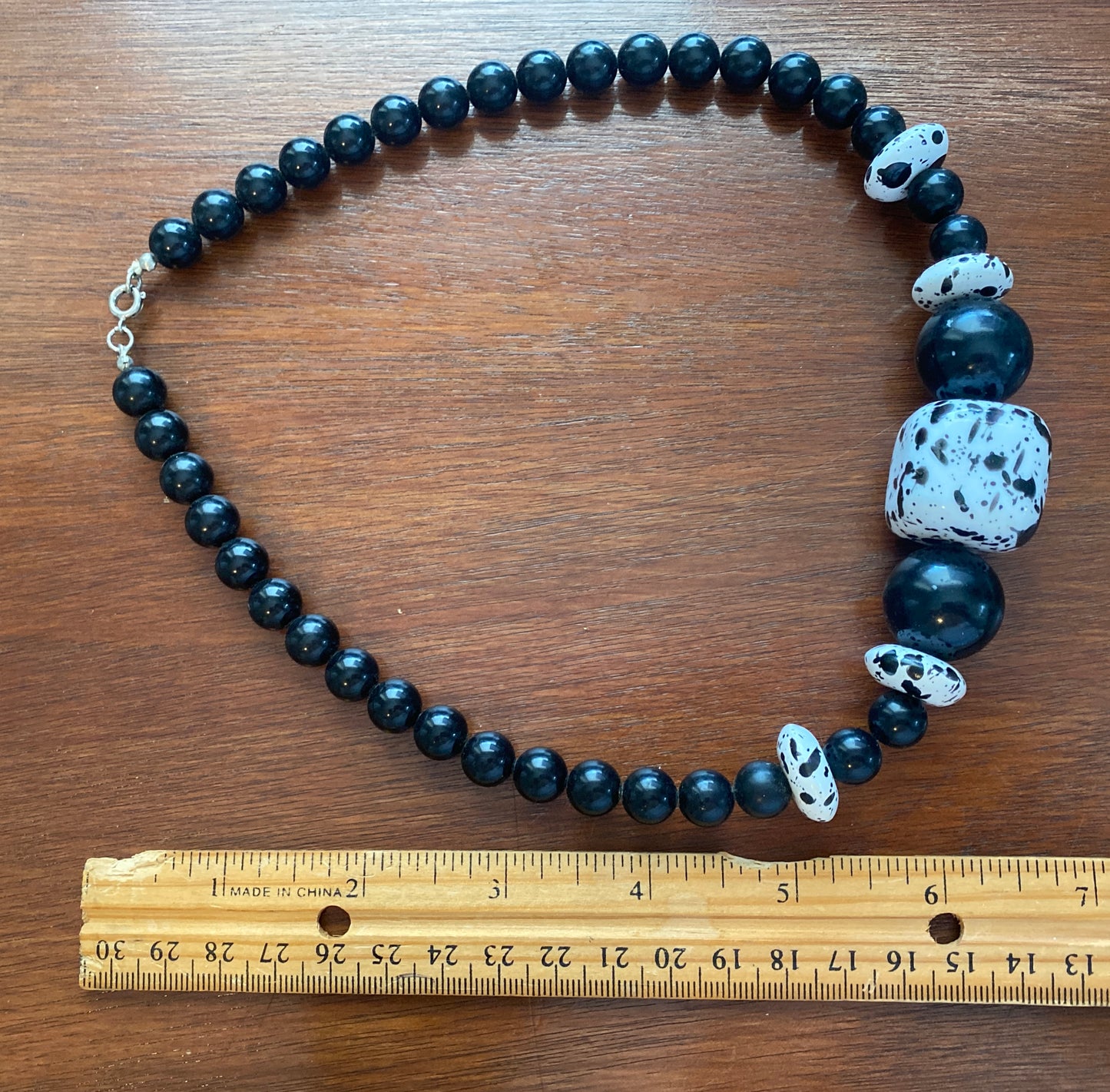 Vintage Black White Splatter Chunky Bead Collar Necklace