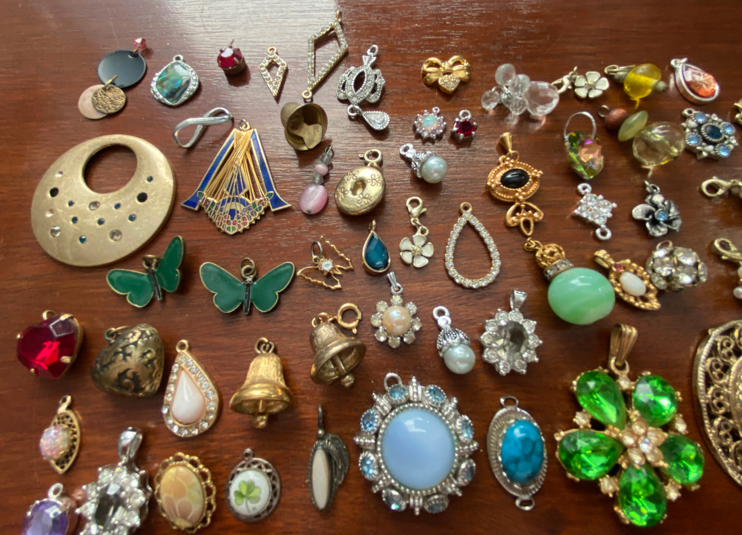 Huge Lot of Vintage to Now Necklace Pendants Charms Some Signed Rhinestones Hearts