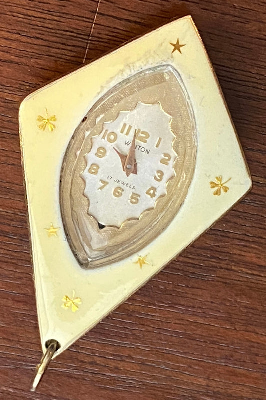 Vintage Winton 17j Manual Wind Watch Ladies Necklace Pendant Enamel Clover