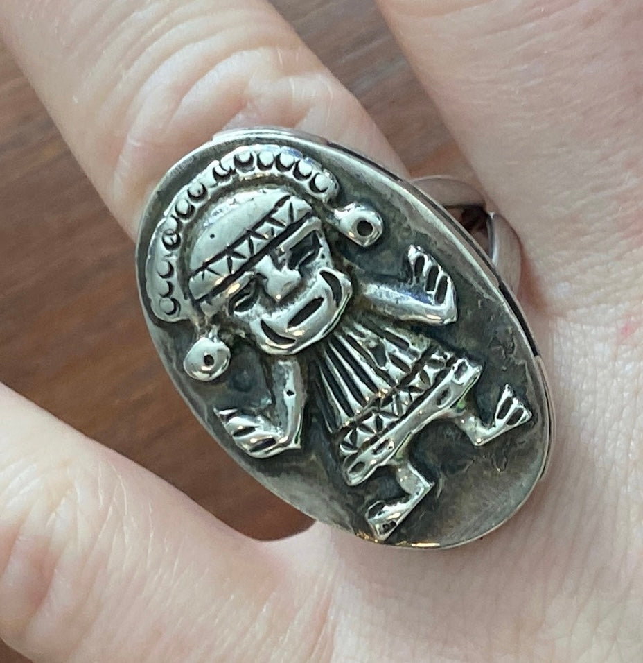 Signed Sterling Silver 925 Native American Figure Large Ring Sz 9.75