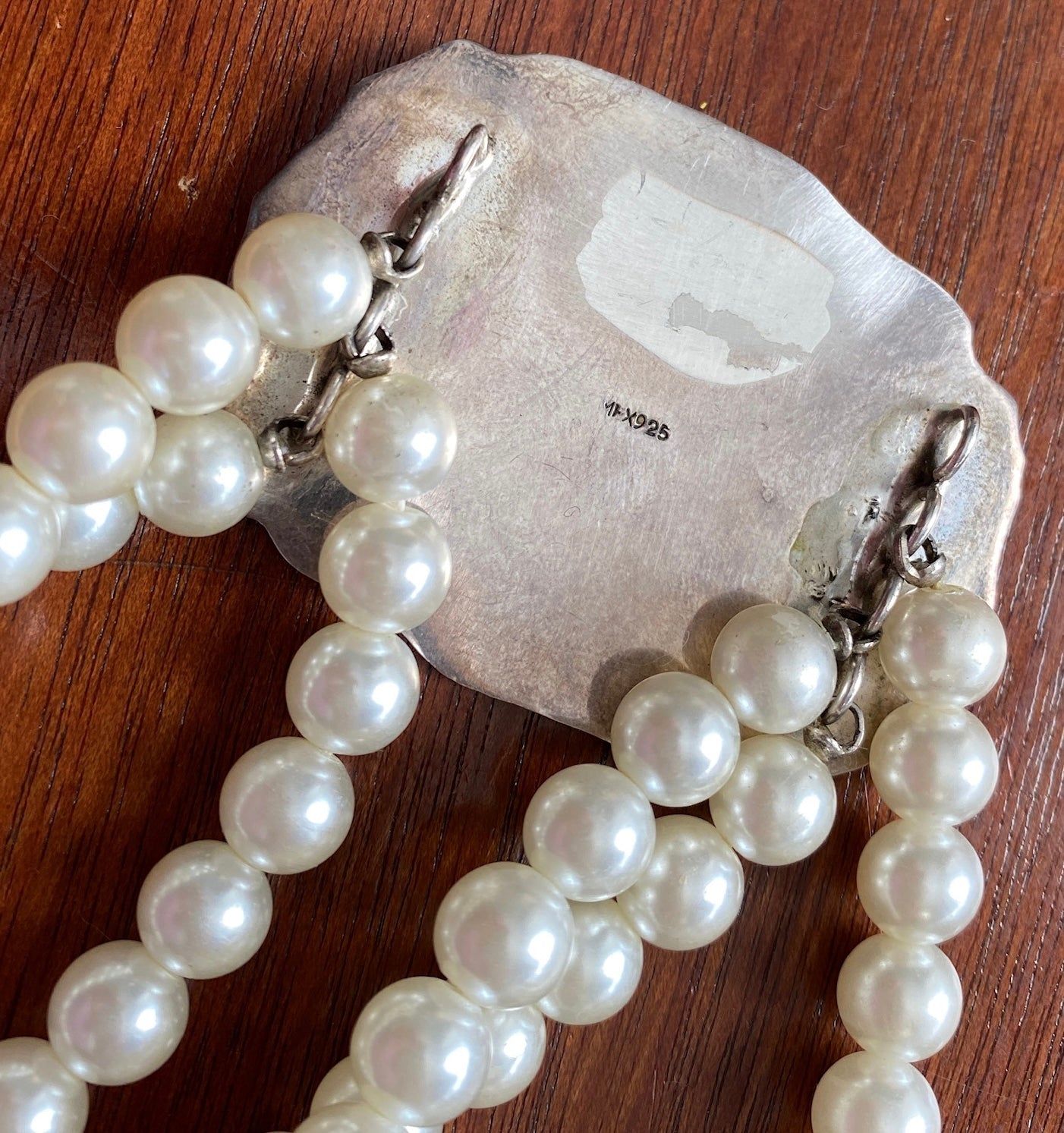 Designer MFX Sterling Silver 925 Multistrand Faux Pearl Choker Necklace