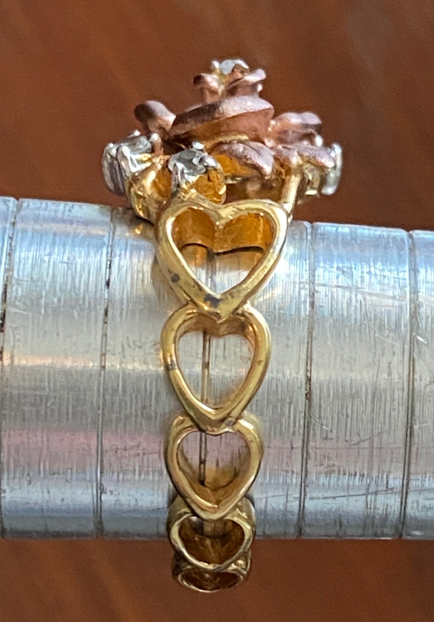 Gold Plate Sterling Silver 925 Heart Cut out Rose Ring Sz 7