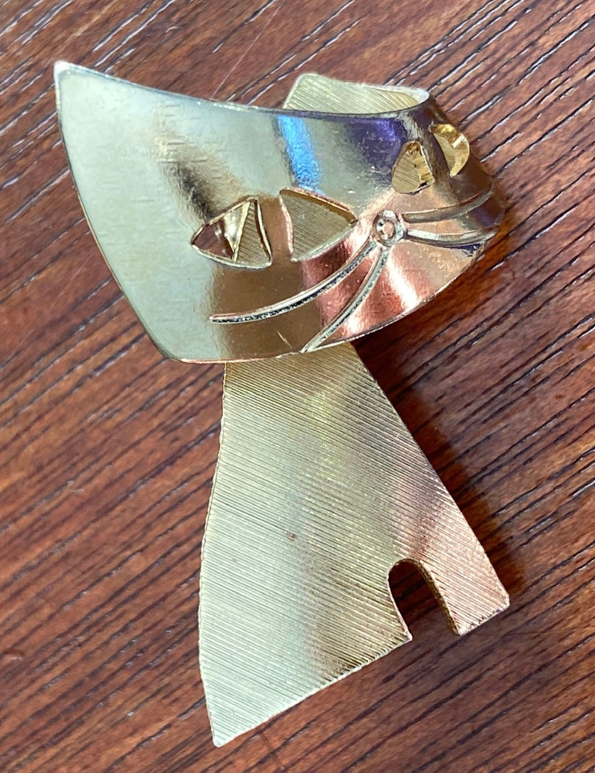 Abstract Modernist Two Tone Gold Cat Kitten Brooch Pin