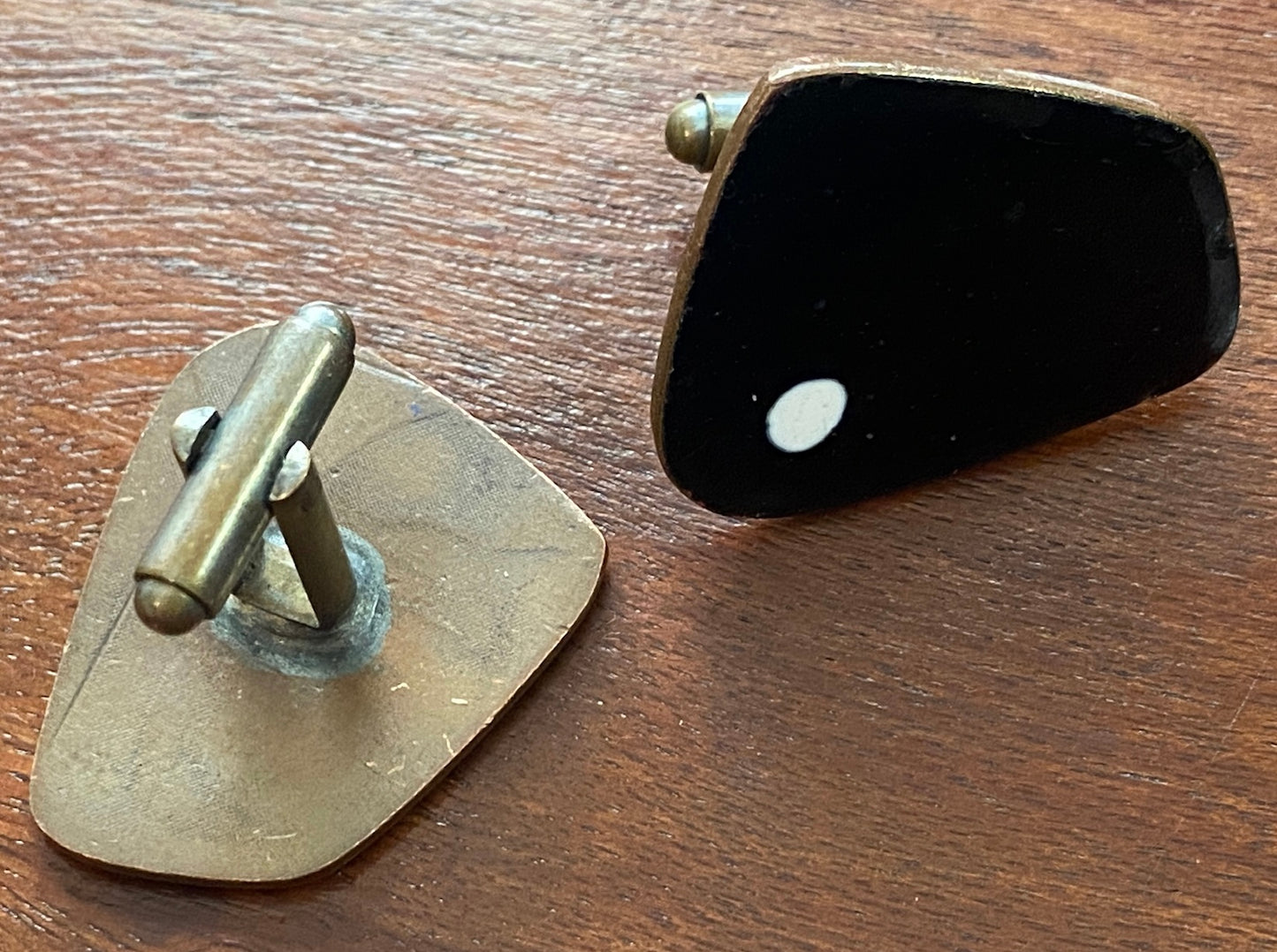 Vintage MCM Copper Enamel Black White LARGE Statement Cufflinks
