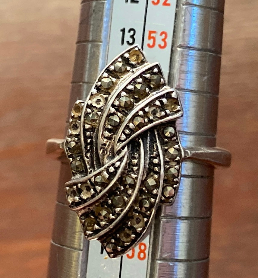 Sterling Silver 925 Marcasite Ring Sz 7.5 Damaged