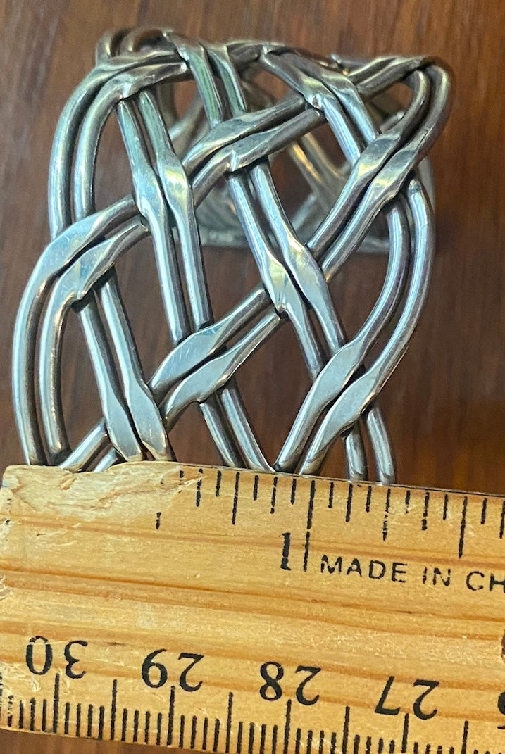 Sterling Silver 925 Wide Woven Cuff Bracelet 57.5g