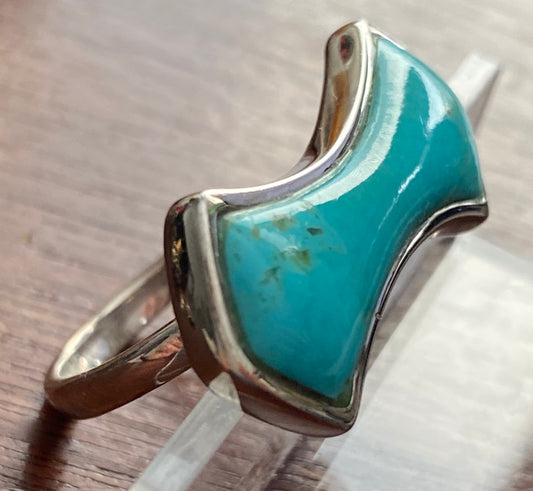 Sterling Silver 925 BARSE Turquoise Ring Sz 8 Bow Bar Shape