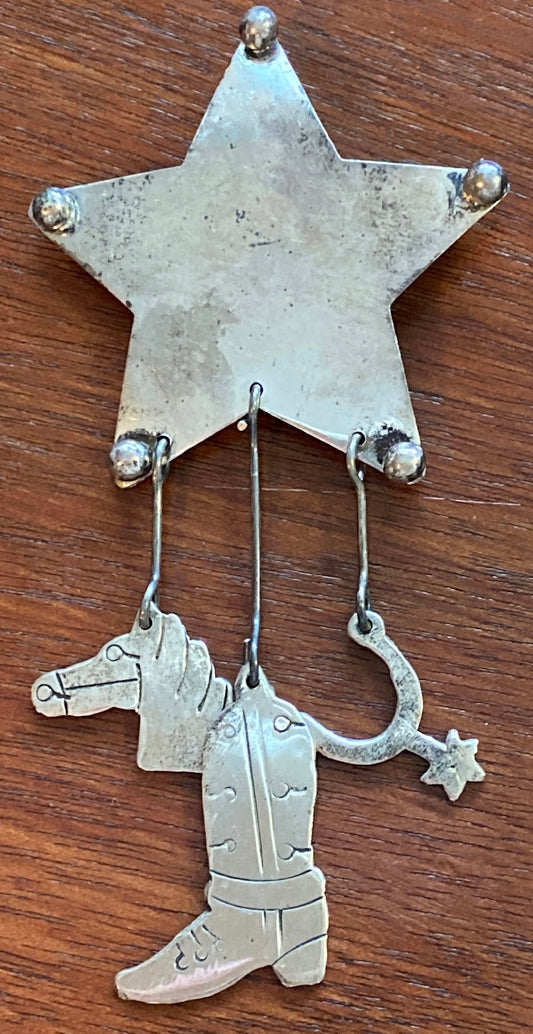 Vintage Sterling Silver Taxco Cowboy Sheriff Star Horse Brooch Pin