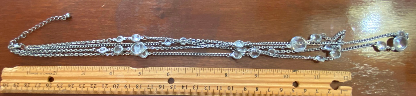Retro Silver Tone Open Bezel Chain Link Long Layering Necklace