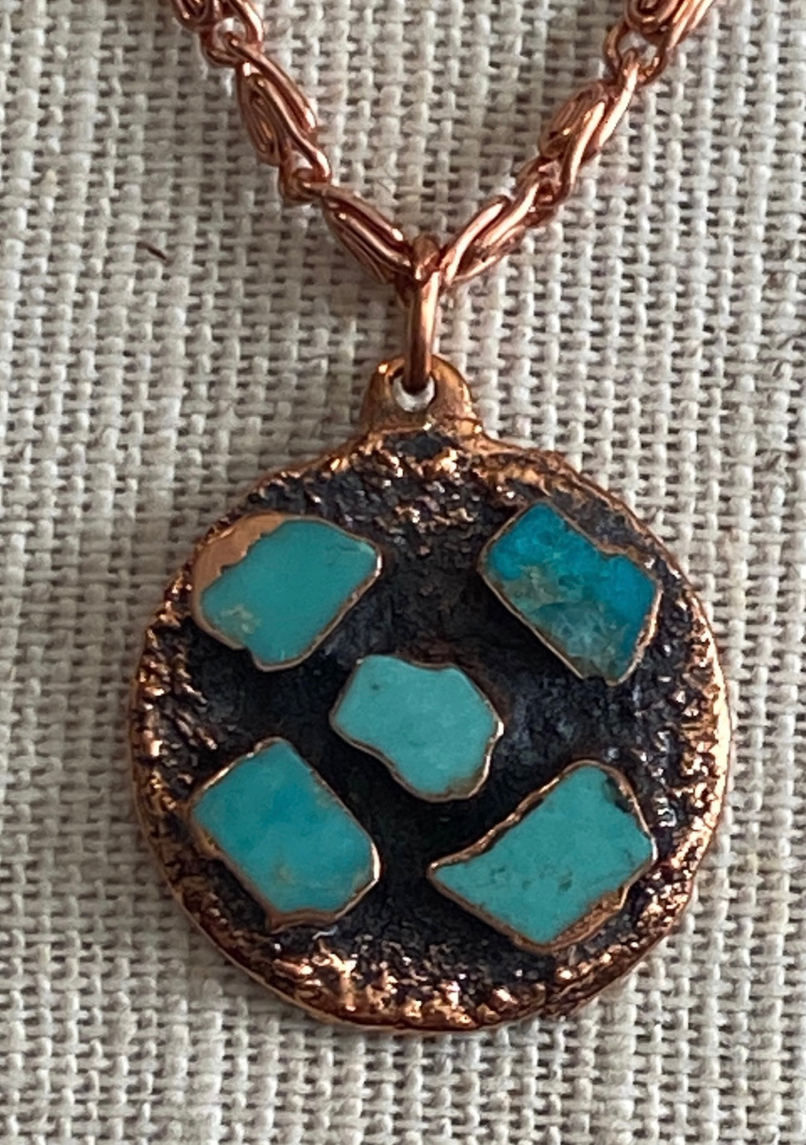 Vintage Bell Trading Post Turquoise Solid Copper Chain Pendant Necklace