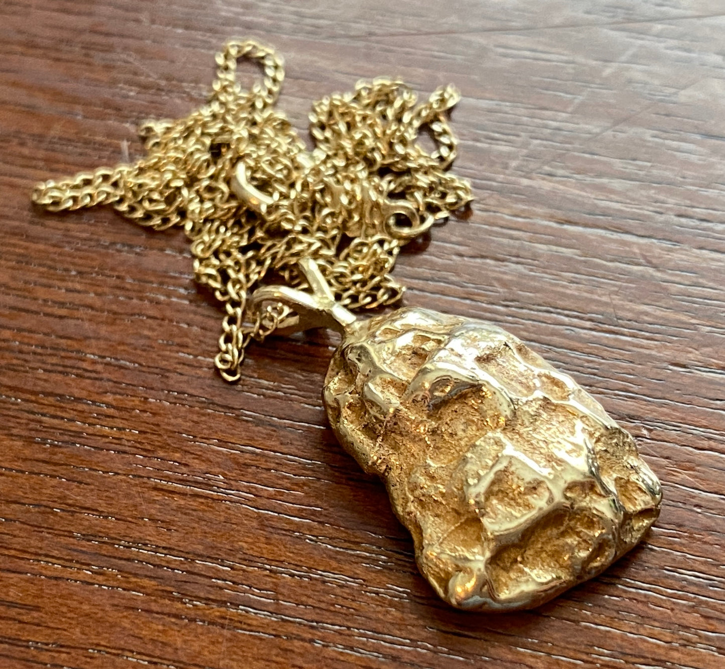 14k Yellow Gold Nugget Pendant Chain Necklace 17.5"