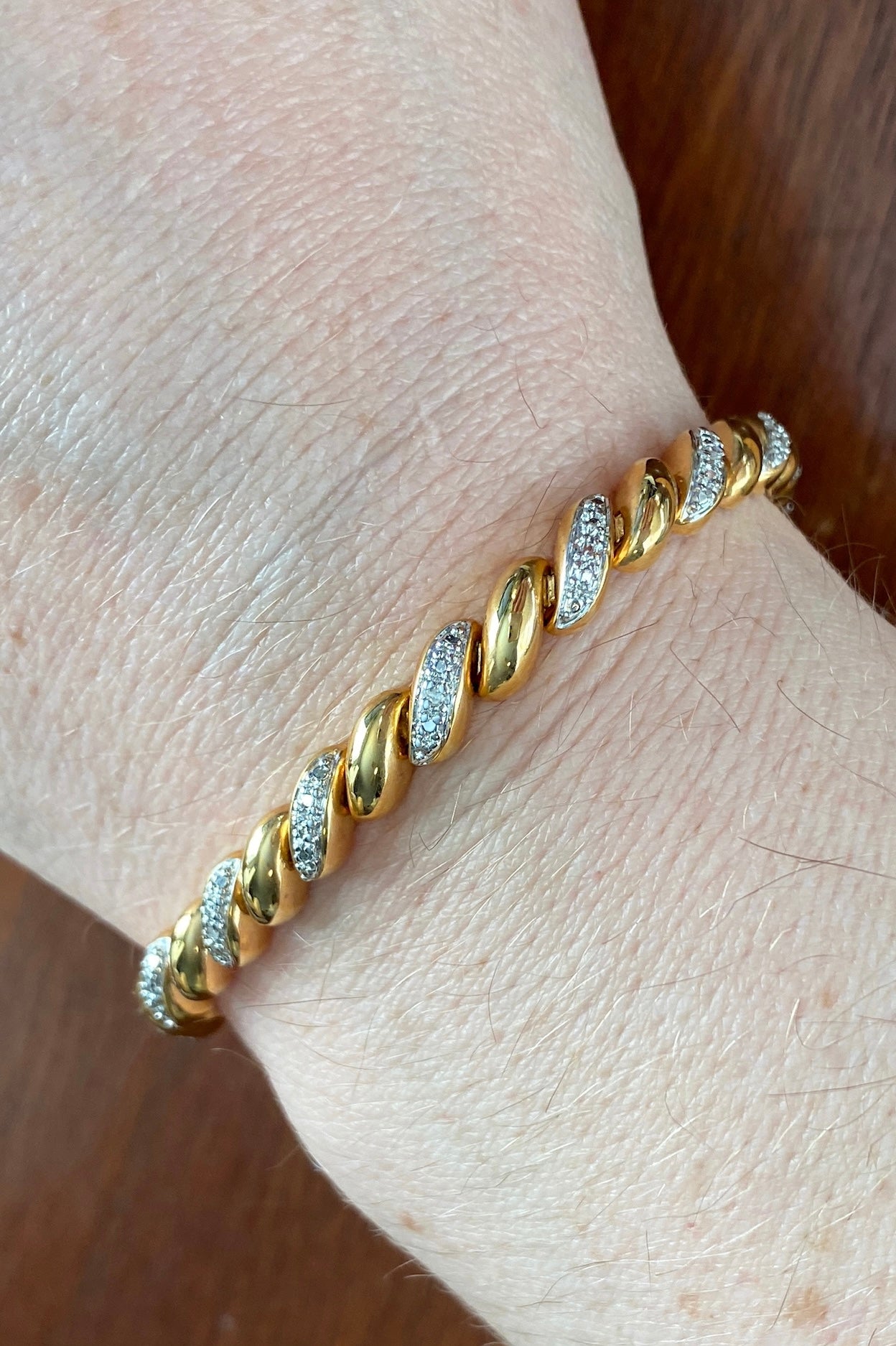 Gold Vermeil Sterling Silver Diamond Chip Tennis Bracelet 7" Long