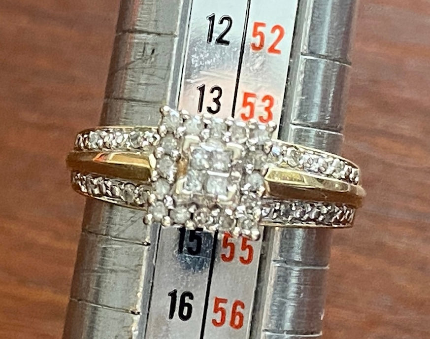 10k Yellow Gold 1/3ctw Diamond Quad Princess Engagement Ring Sz 6.75