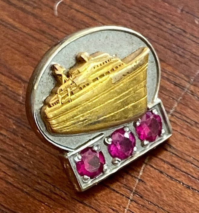 10k Yellow Gold Pink Ruby JEFFBOAT Steamboat Ship Service Pin Pinback