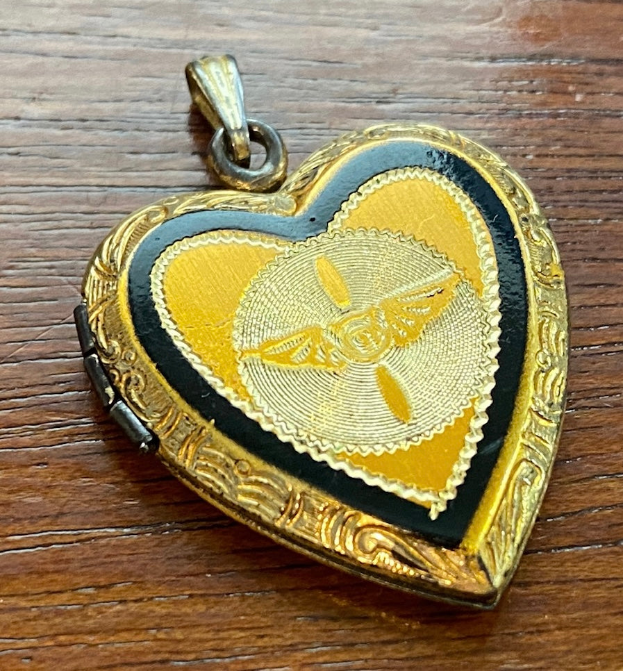 Vintage WWII 2 Army Aircorps Sweetheart Gold over Sterling Silver Locket Pendant