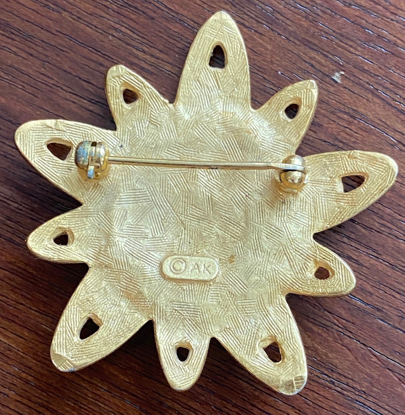 Vintage Matte Signed Anne Klein Sun Face Brooch Pin