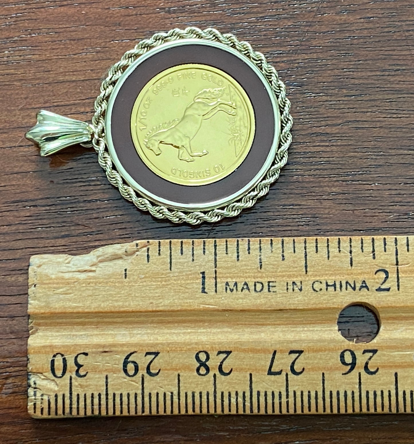 Singapore 10 Singold 1/10 ounce .999 Fine Gold Horse Equestrian Pendant Necklace