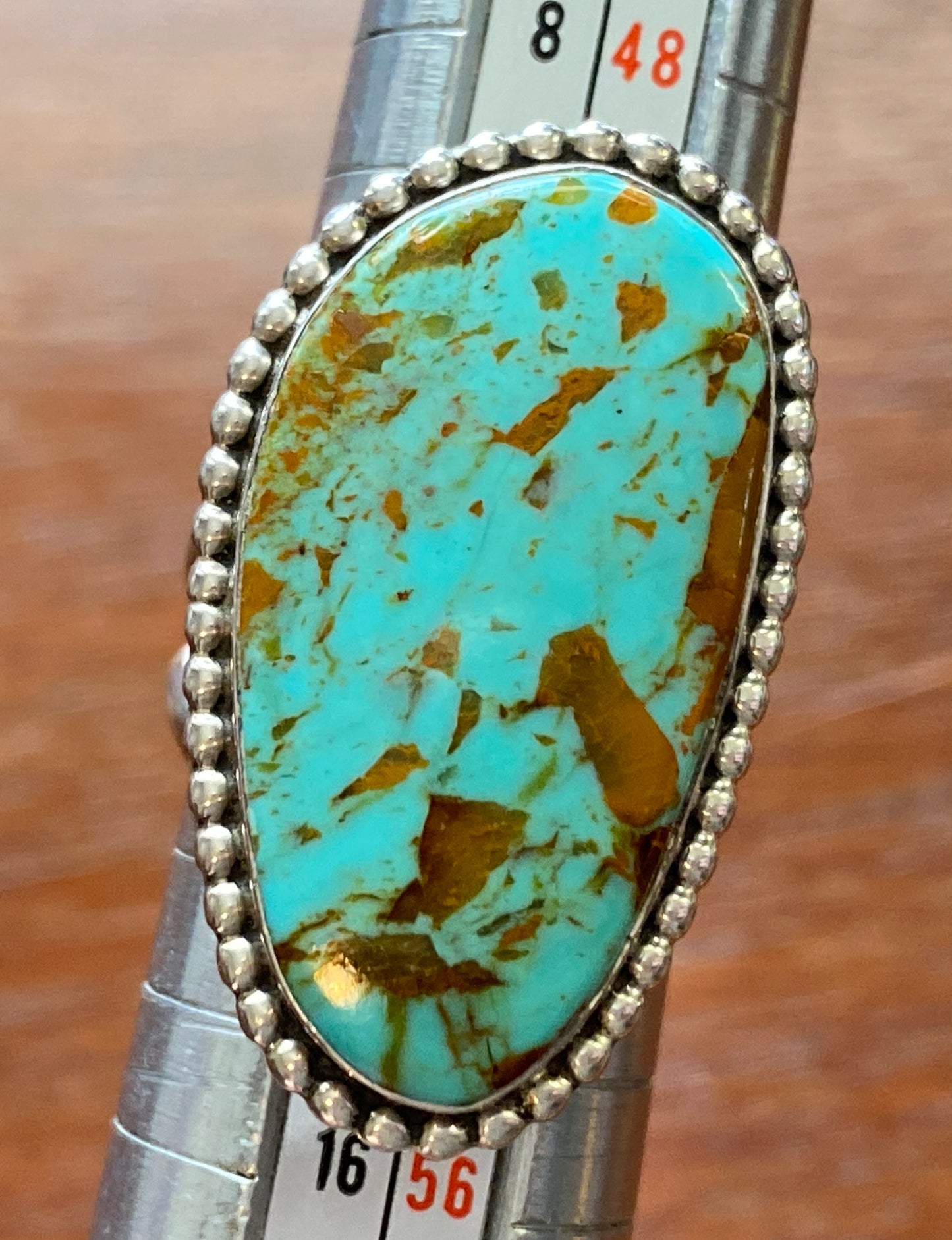 Signed M Lee Sterling Silver 925 LARGE Turquoise Ring Sz 6 Bead Edge