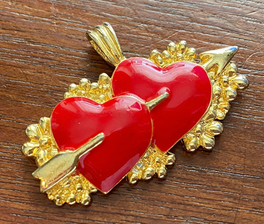 1995 BG Signed Enamel Gold Tone Heart Arrow Pendant Bergdorf Goodman