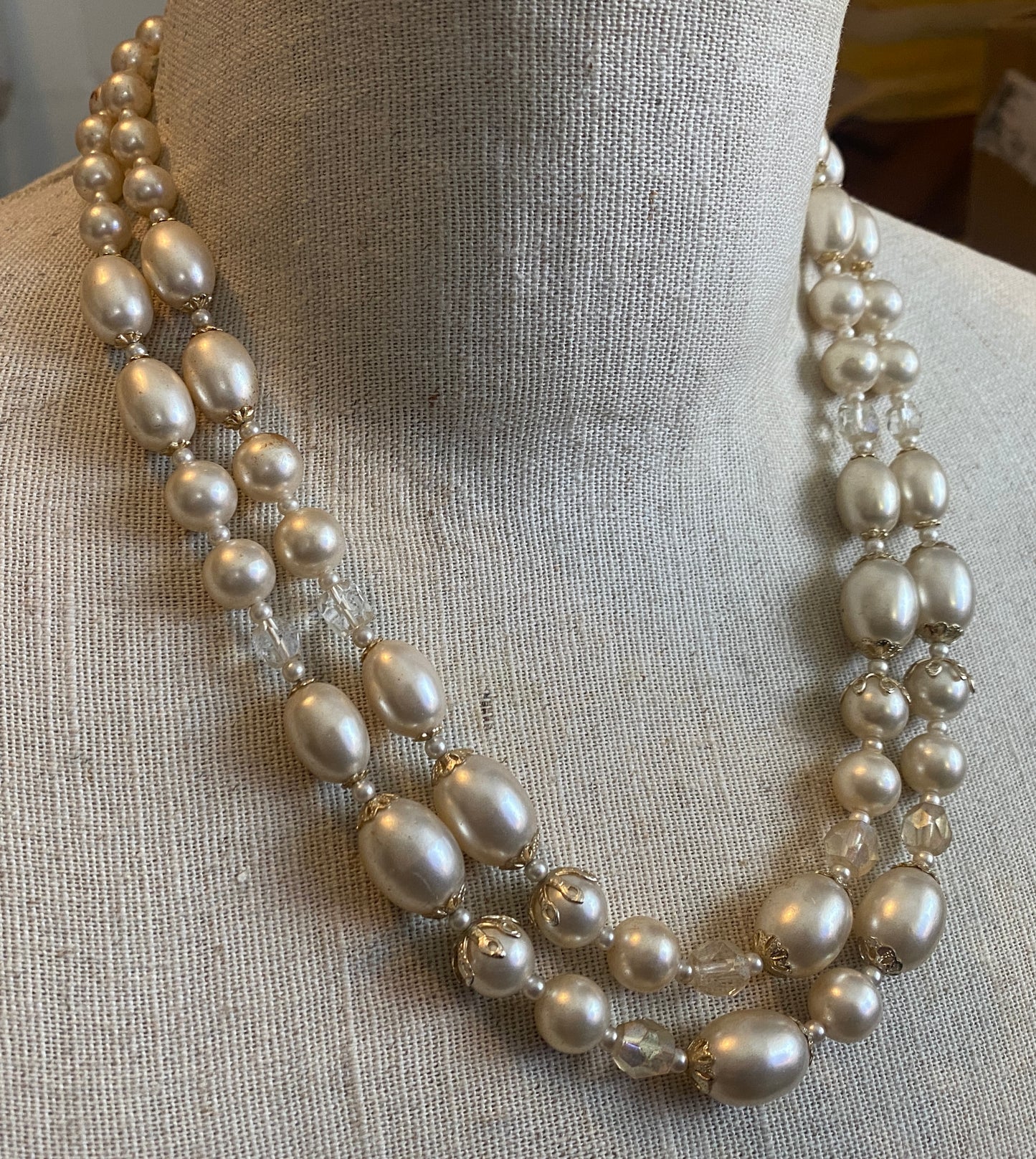Vintage Ivory Faux Pearl Multistrand Bead Necklace Made in Japan