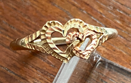 10k Yellow Rose Gold Double Open Heart Ring Sz 6.75