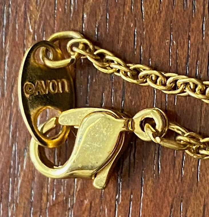 Vintage Avon Gold Tone Chain Link Necklace Purple CZ Pendant