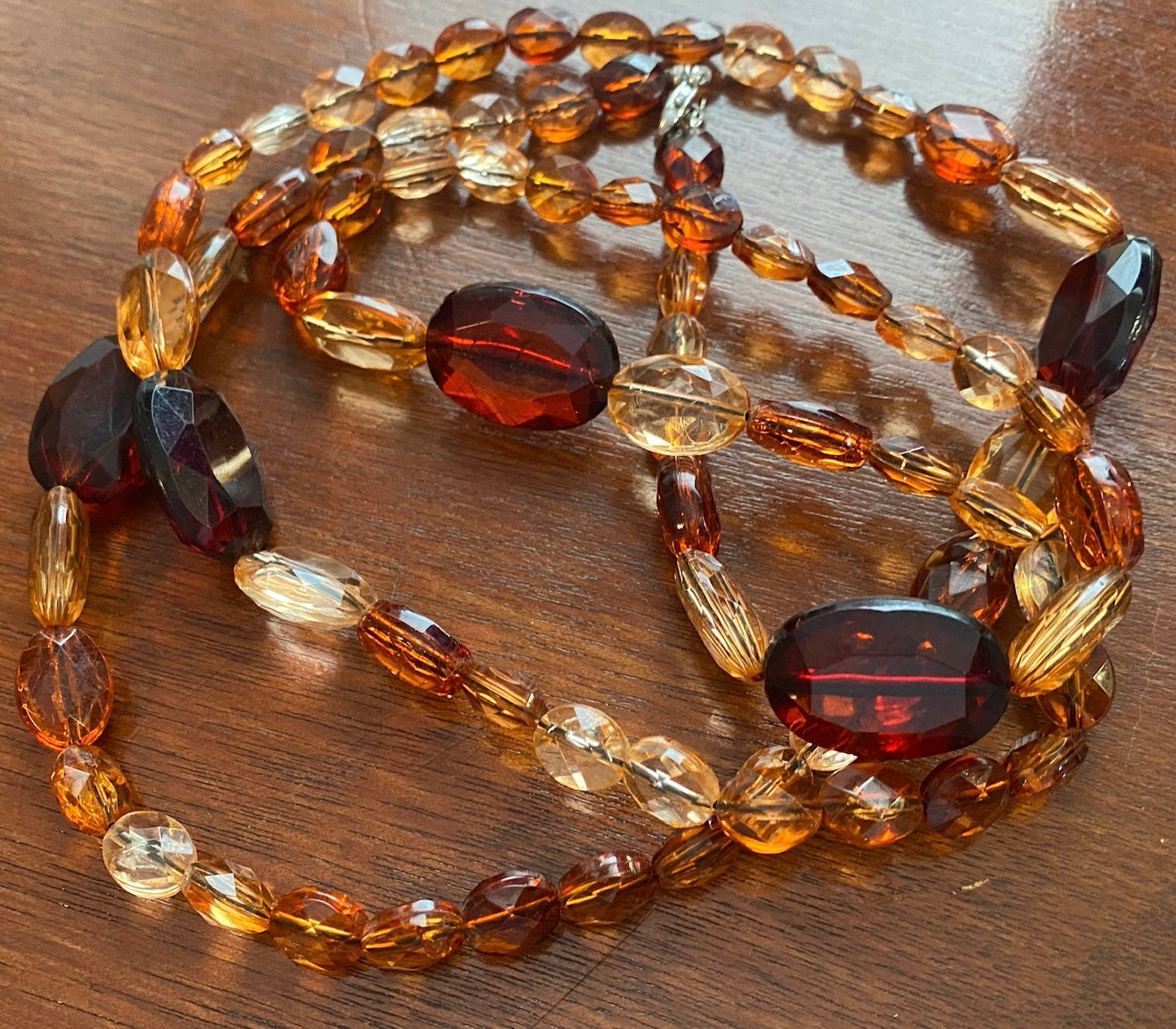 Vintage Style Red Orange Earth Tone Faceted Bead Long Necklace