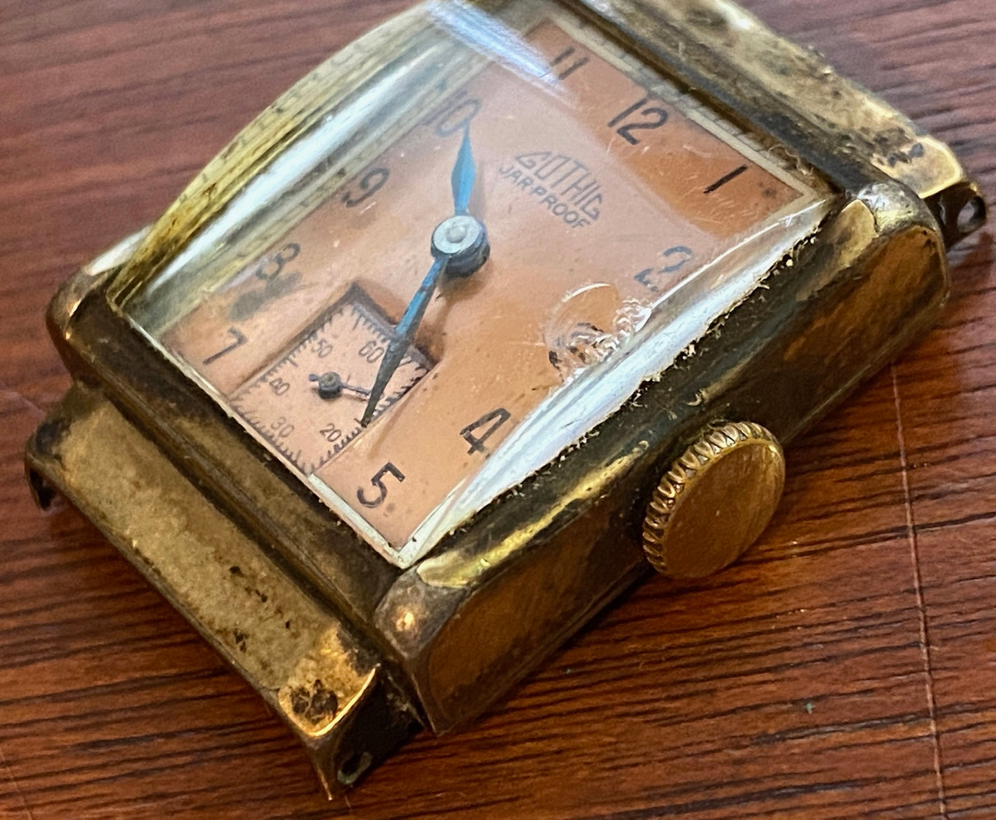 Vintage 10k Rolled Gold Gothic Jar Proof 17j Manual Wind Mens Wristwatch