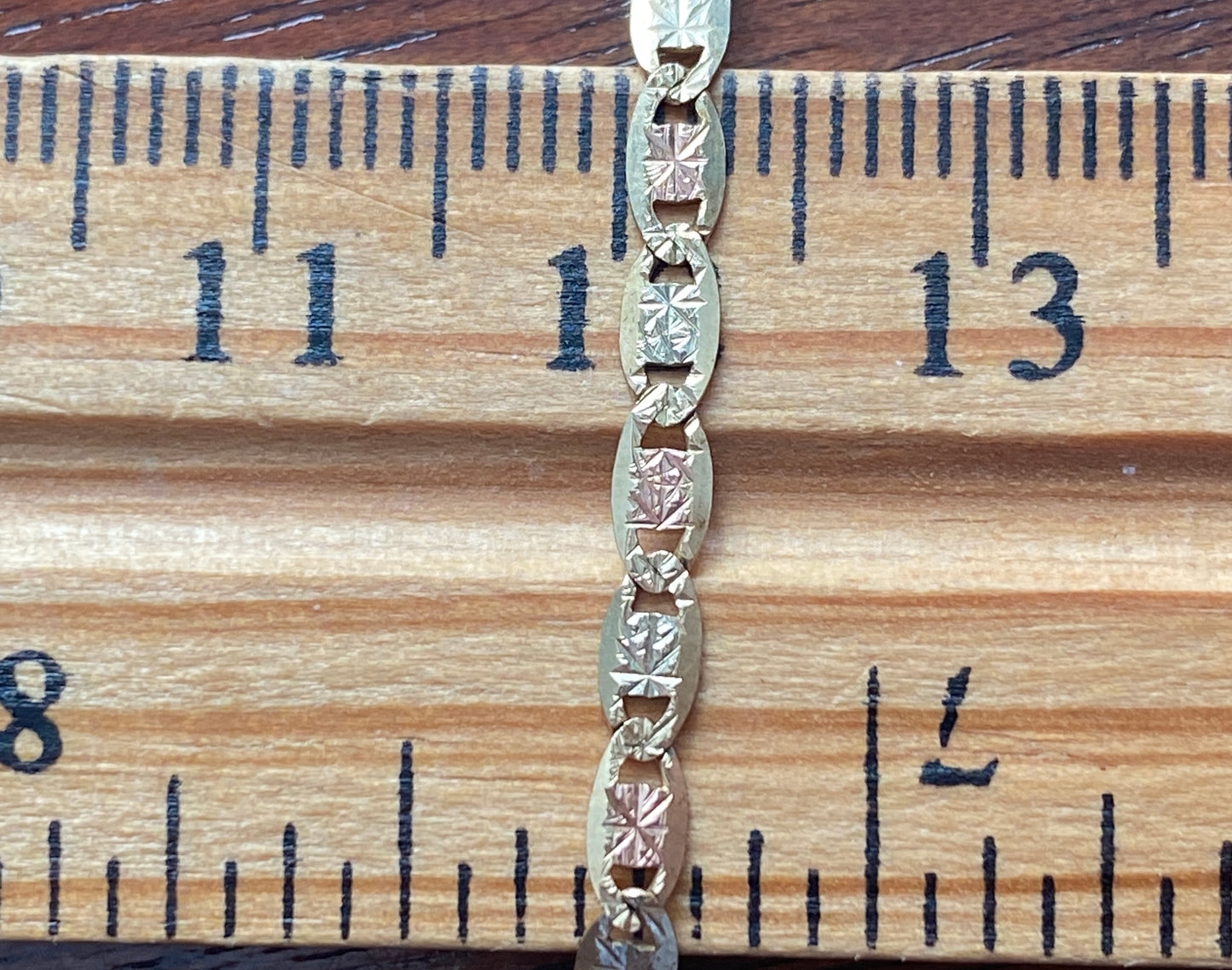 10k Tritone Valentino Link Necklace 3mm Wide x 20" Long