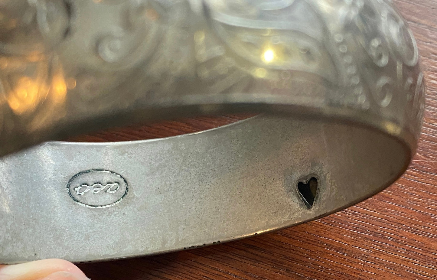 Vintage Silvertone Puffy Wide Bangle Bracelet Signed