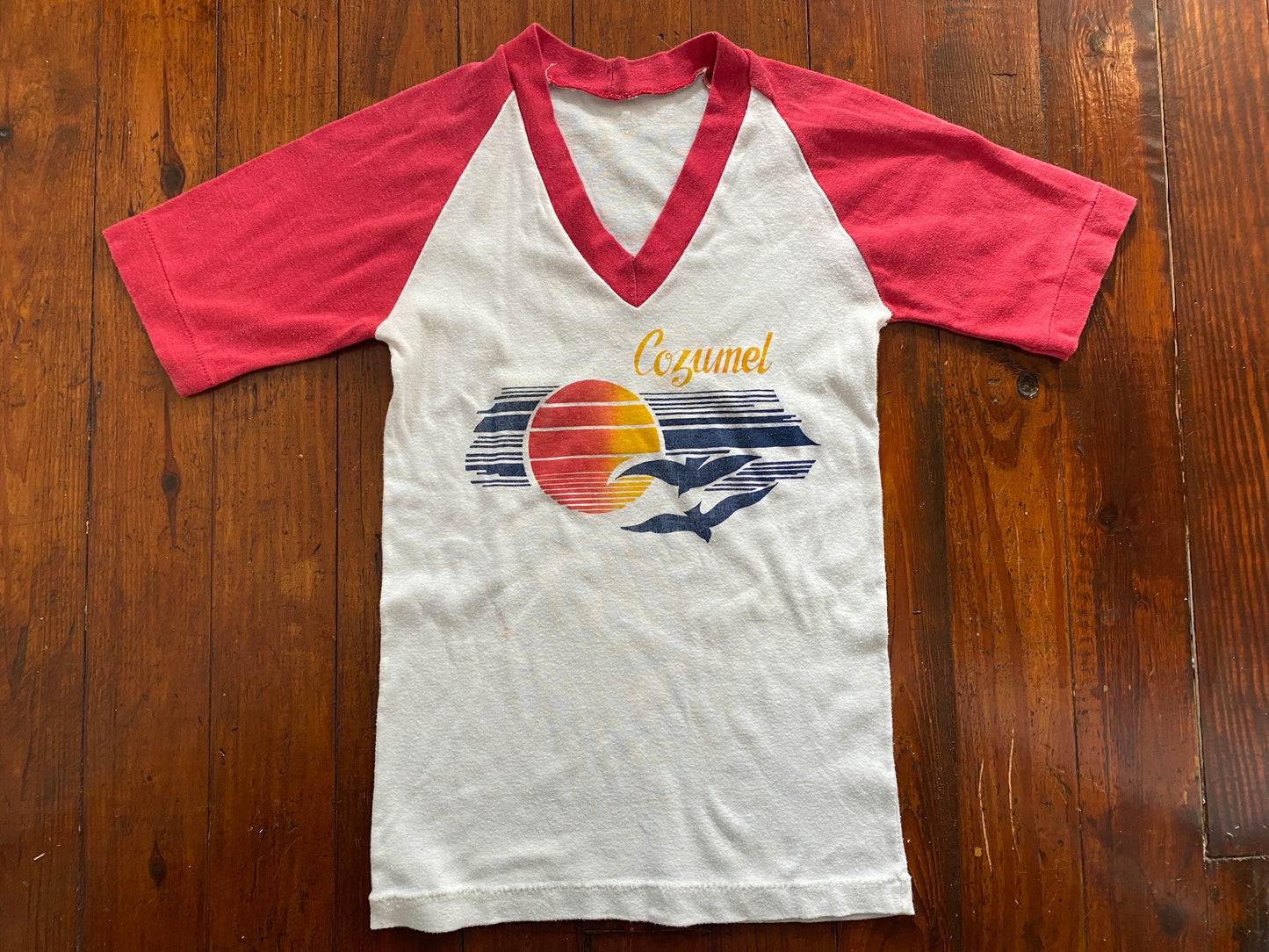 True Vintage 70's 80's Raglan Cozumel T-Shirt V-Neck