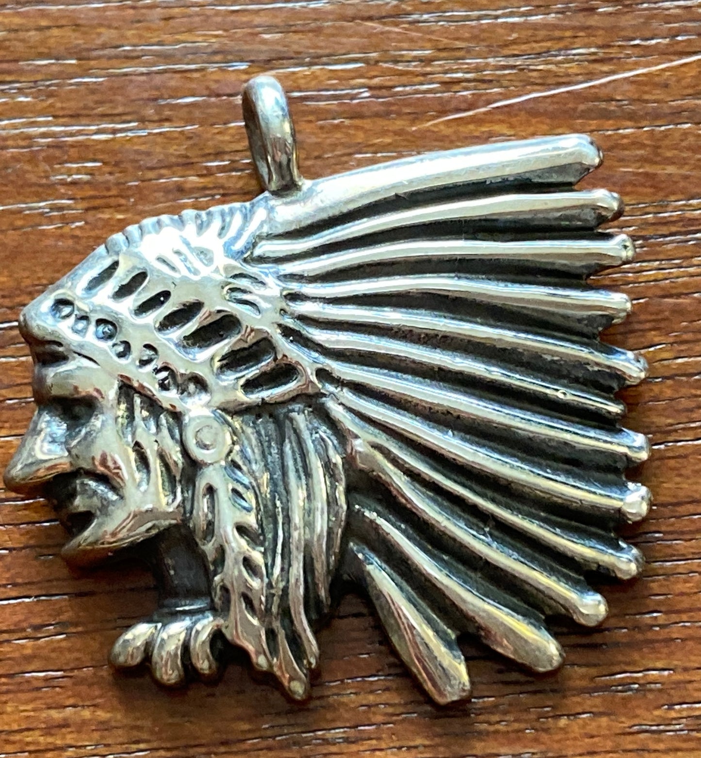 Signed Sterling Silver Indian Head Chief Necklace Pendant