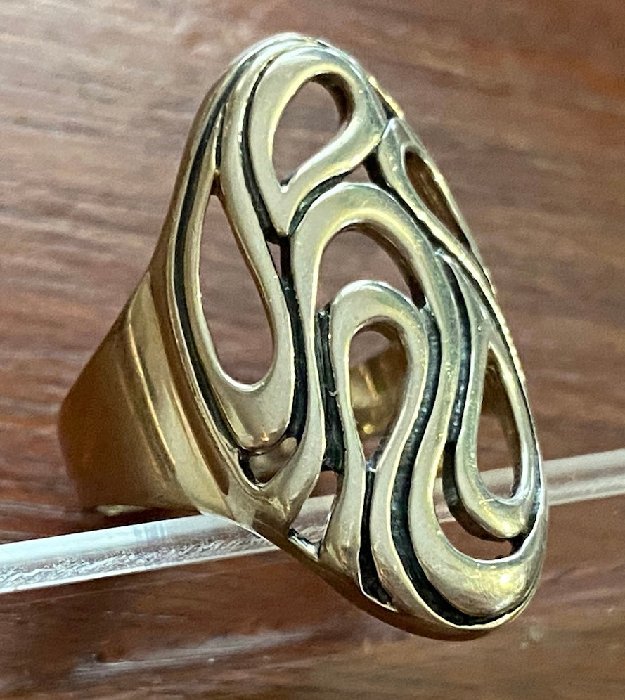 Sterling Silver 925 Swirl Design Large Face Ring Sz 9