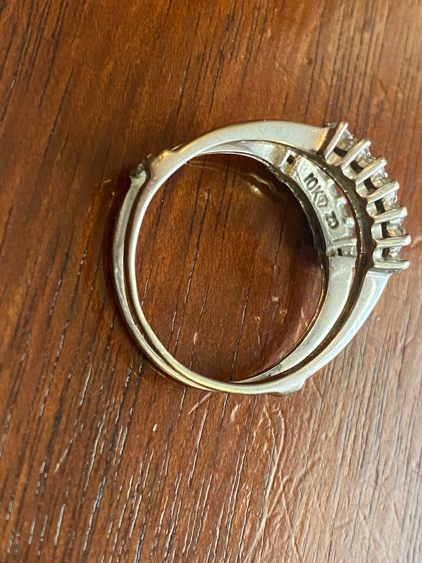 10k White Gold CZ Wedding Engagement Band Ring Set Sz 7 CZ Stones
