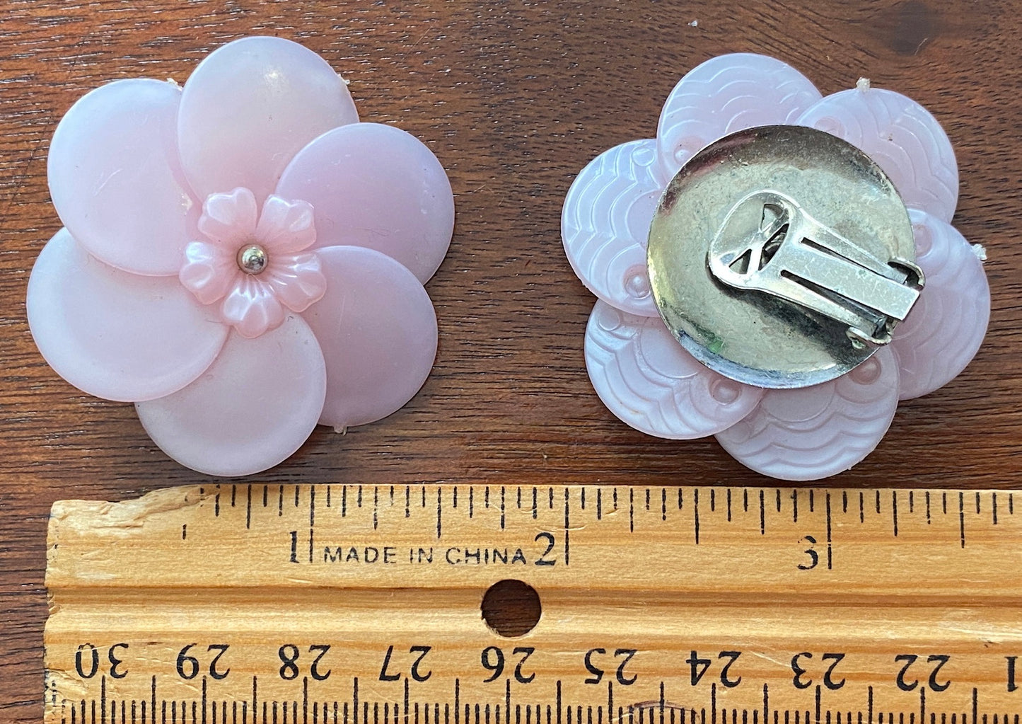 Vintage Large Frosted Pink Plastic Clip on Earrings