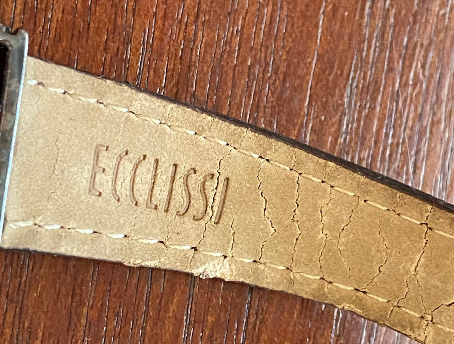Ecclissi Sterling Silver 925 Blue Face Brown Leather Band Wristwatch