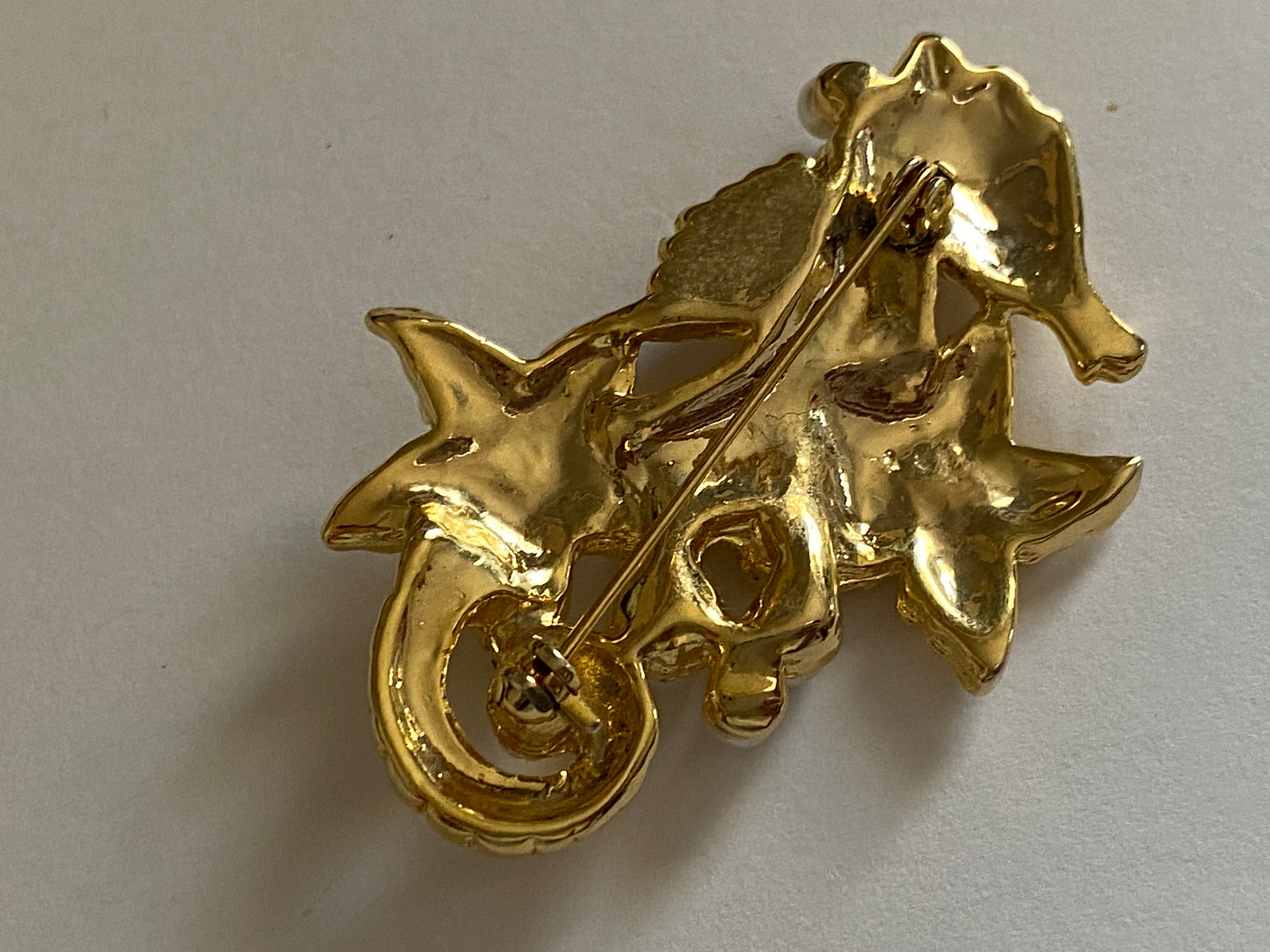 Vintage Seahorse Faux Pearl Starfish Gold Tone Metal Brooch Pin