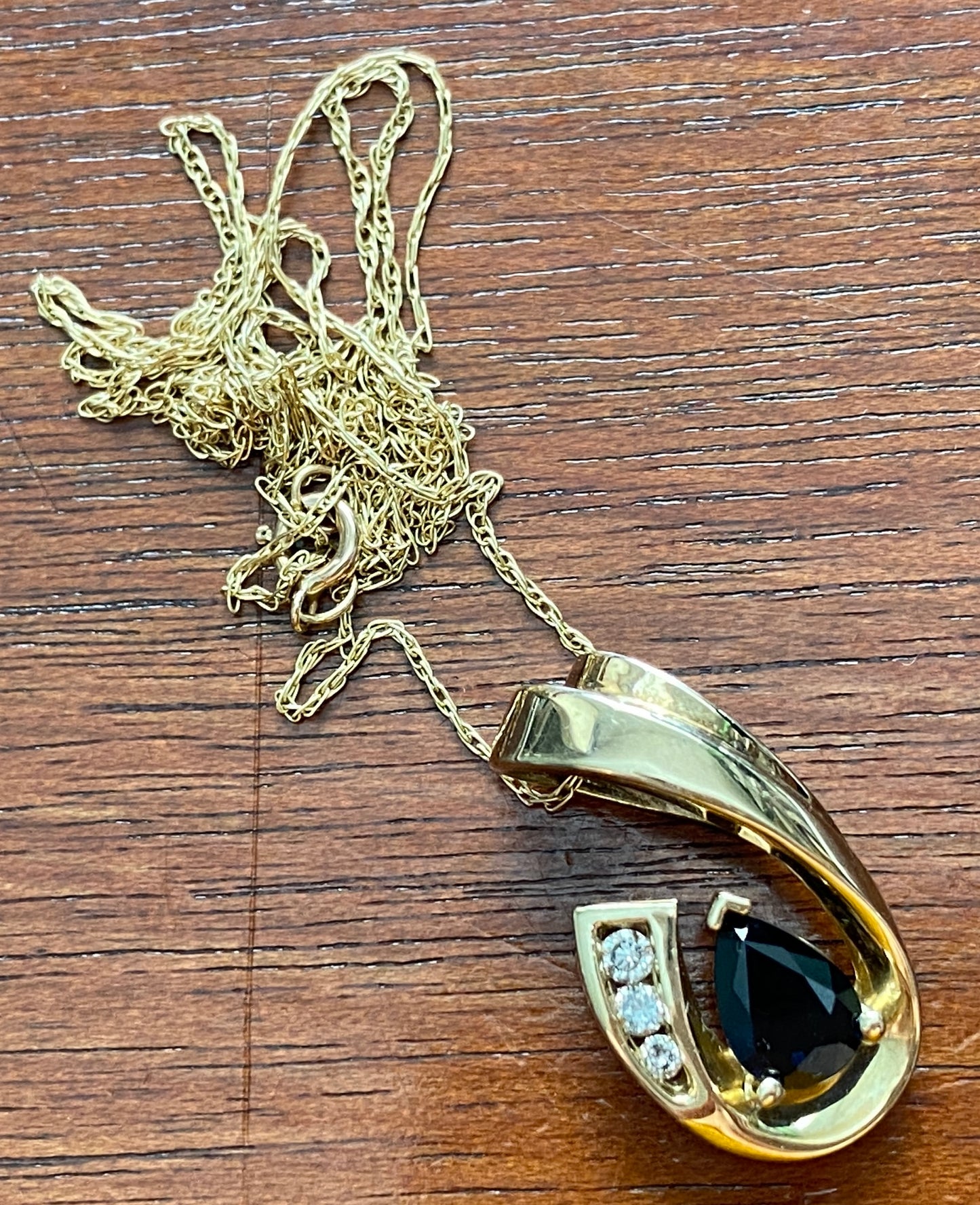 10k Yellow Gold Chain Necklace with Sapphire Diamond Accent Slide Pendant